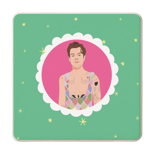 Harry Pretty in Pink And Green - personalised beer coaster by Laura Lonsdale