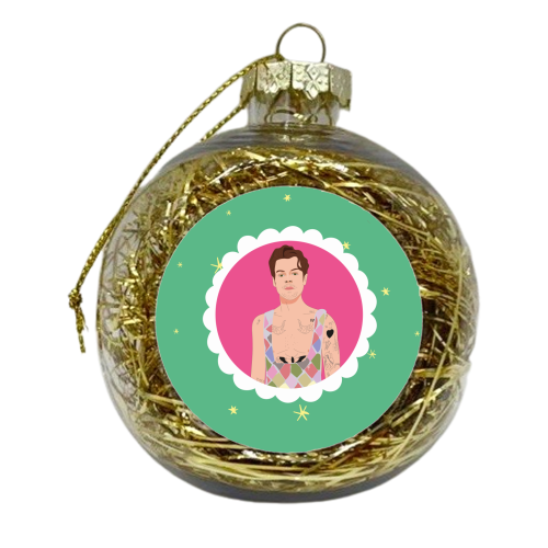Harry Pretty in Pink And Green - xmas bauble by Laura Lonsdale
