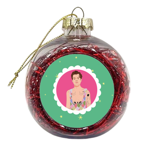 Harry Pretty in Pink And Green - xmas bauble by Laura Lonsdale