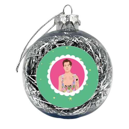 Harry Pretty in Pink And Green - xmas bauble by Laura Lonsdale