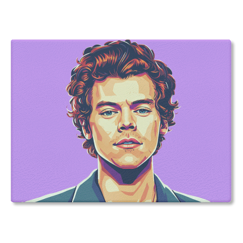 Harry Portrait on a Purple Background - glass chopping board by David Bond