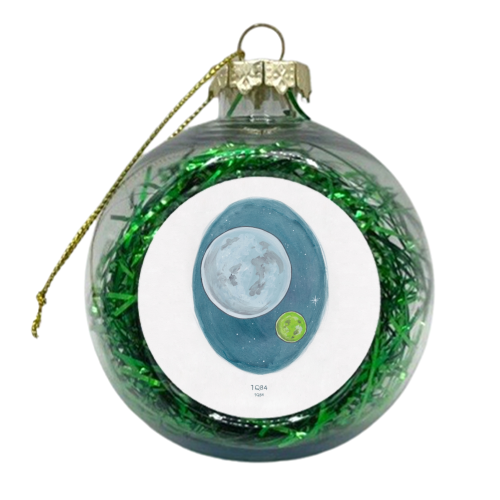 Haruki Murakami's 1Q84 // Novel Illustration of Two Moons in a Night Sky in Pencil & Watercolour - xmas bauble by A Rose Cast - Karen Murray