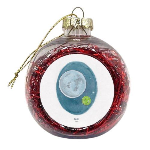 Haruki Murakami's 1Q84 // Novel Illustration of Two Moons in a Night Sky in Pencil & Watercolour - xmas bauble by A Rose Cast - Karen Murray