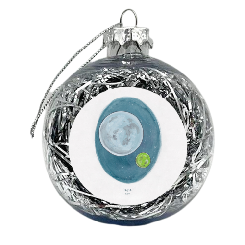 Haruki Murakami's 1Q84 // Novel Illustration of Two Moons in a Night Sky in Pencil & Watercolour - xmas bauble by A Rose Cast - Karen Murray