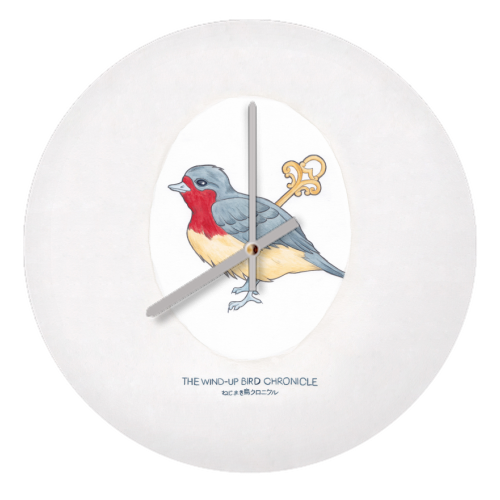 Haruki Murakami's The Wind-Up BIrd Chronicle // Illustration of a Bird with a Wind-up Key in Pencil - quirky wall clock by A Rose Cast - Karen Murray