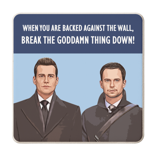 Harvey and Mike: Backed against the wall - personalised beer coaster by DOLLY WOLFE
