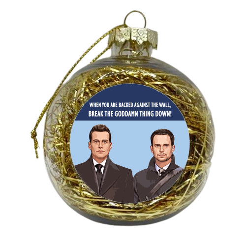 Harvey and Mike: Backed against the wall - xmas bauble by DOLLY WOLFE