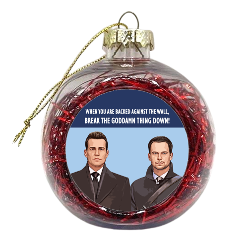 Harvey and Mike: Backed against the wall - xmas bauble by DOLLY WOLFE