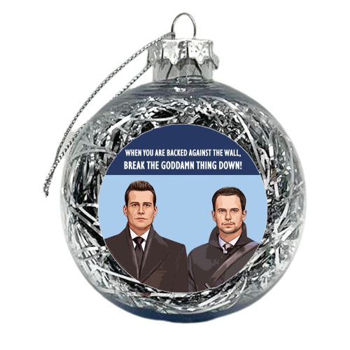 Harvey and Mike: Backed against the wall - xmas bauble by DOLLY WOLFE