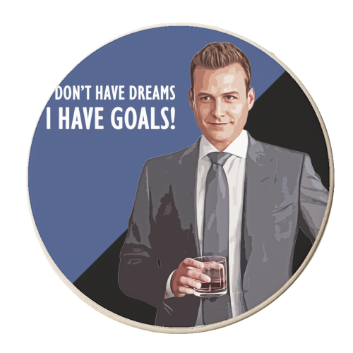 Harvey - I Don't have dreams, I have goals! - personalised beer coaster by DOLLY WOLFE