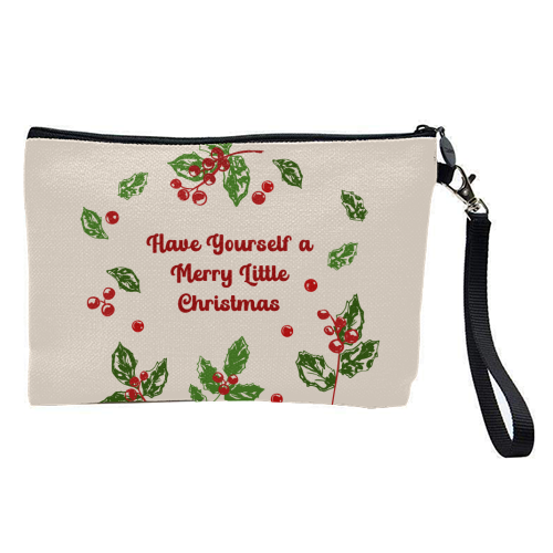 Have Yourself a Merry Little Christmas with Holly Berries Illustration - pretty makeup bag by EZbie