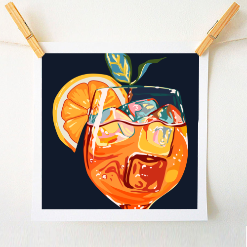 Hawaiian Cocktail, Fresh Orange Fruity Mimosa, Pop of Color Food Bohemian Eclectic Modern Drink - A1 - A4 art print by Uma Prabhakar Gokhale