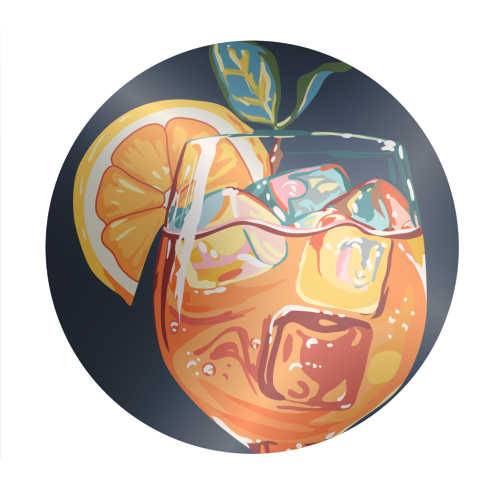 Hawaiian Cocktail, Fresh Orange Fruity Mimosa, Pop of Color Food Bohemian Eclectic Modern Drink - Circle Sticker by Uma Prabhakar Gokhale