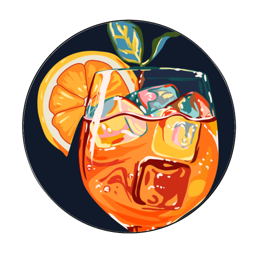Hawaiian Cocktail, Fresh Orange Fruity Mimosa, Pop of Color Food Bohemian Eclectic Modern Drink - Circle Sticker by Uma Prabhakar Gokhale