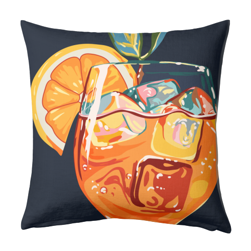 Hawaiian Cocktail, Fresh Orange Fruity Mimosa, Pop of Color Food Bohemian Eclectic Modern Drink - designed cushion by Uma Prabhakar Gokhale