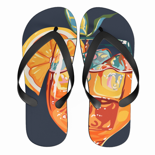 Hawaiian Cocktail, Fresh Orange Fruity Mimosa, Pop of Color Food Bohemian Eclectic Modern Drink - funny flip flops by Uma Prabhakar Gokhale