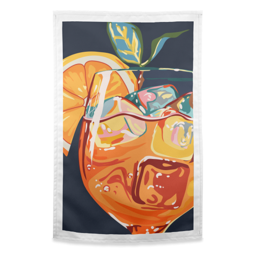 Hawaiian Cocktail, Fresh Orange Fruity Mimosa, Pop of Color Food Bohemian Eclectic Modern Drink - funny tea towel by Uma Prabhakar Gokhale