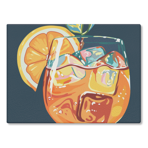 Hawaiian Cocktail, Fresh Orange Fruity Mimosa, Pop of Color Food Bohemian Eclectic Modern Drink - glass chopping board by Uma Prabhakar Gokhale
