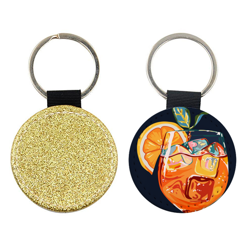 Hawaiian Cocktail, Fresh Orange Fruity Mimosa, Pop of Color Food Bohemian Eclectic Modern Drink - keyring by Uma Prabhakar Gokhale