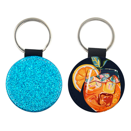 Hawaiian Cocktail, Fresh Orange Fruity Mimosa, Pop of Color Food Bohemian Eclectic Modern Drink - keyring by Uma Prabhakar Gokhale