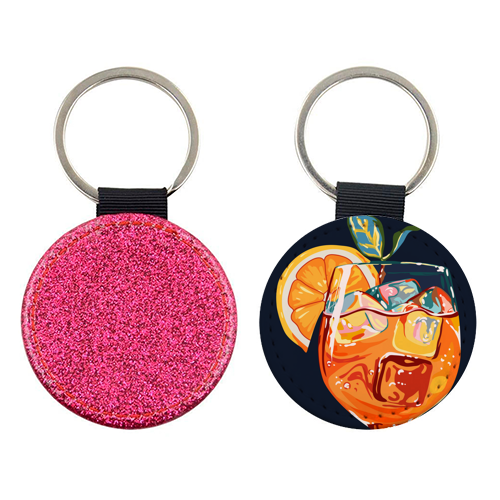 Hawaiian Cocktail, Fresh Orange Fruity Mimosa, Pop of Color Food Bohemian Eclectic Modern Drink - keyring by Uma Prabhakar Gokhale