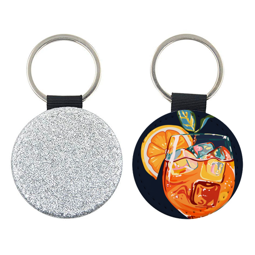 Hawaiian Cocktail, Fresh Orange Fruity Mimosa, Pop of Color Food Bohemian Eclectic Modern Drink - keyring by Uma Prabhakar Gokhale