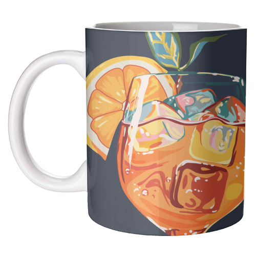 Hawaiian Cocktail, Fresh Orange Fruity Mimosa, Pop of Color Food Bohemian Eclectic Modern Drink - unique mug by Uma Prabhakar Gokhale