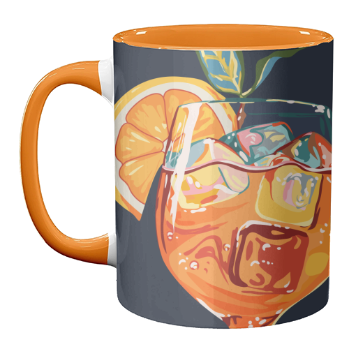 Hawaiian Cocktail, Fresh Orange Fruity Mimosa, Pop of Color Food Bohemian Eclectic Modern Drink - unique mug by Uma Prabhakar Gokhale