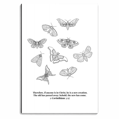 He Is A New Creation... -2 Corinthians 5:17 Butterfly Line Art Sketch Black and White - personalised A4, A5, A6 notebook by Toni Scott