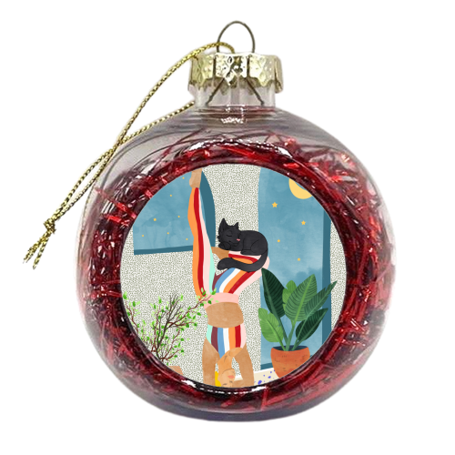 Headstand, Cat Yoga, Active Woman Workout, Eclectic Colorful Pets Terrazzo - xmas bauble by Uma Prabhakar Gokhale