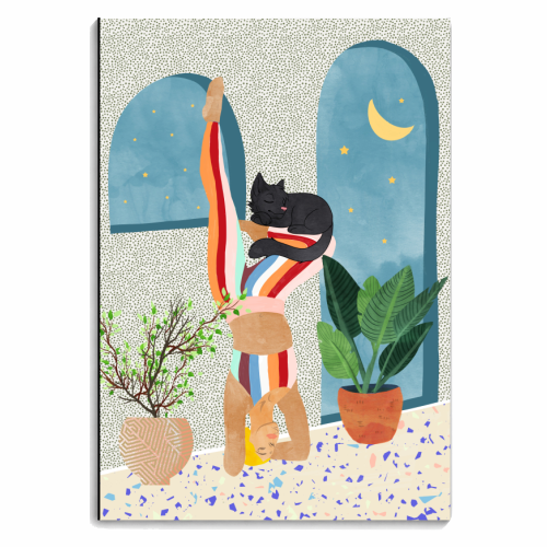 Headstand, Cat Yoga, Active Woman Workout, Eclectic Colorful Pets Terrazzo - personalised A4, A5, A6 notebook by Uma Prabhakar Gokhale