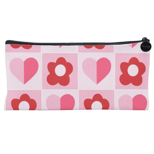 Hearts and Daisies - flat pencil case by Yaz Raja