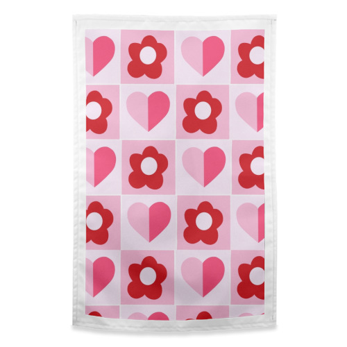Hearts and Daisies - funny tea towel by Yaz Raja