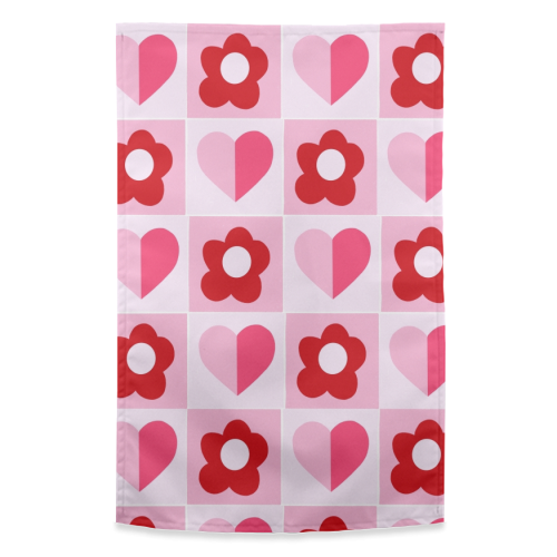 Hearts and Daisies - funny tea towel by Yaz Raja