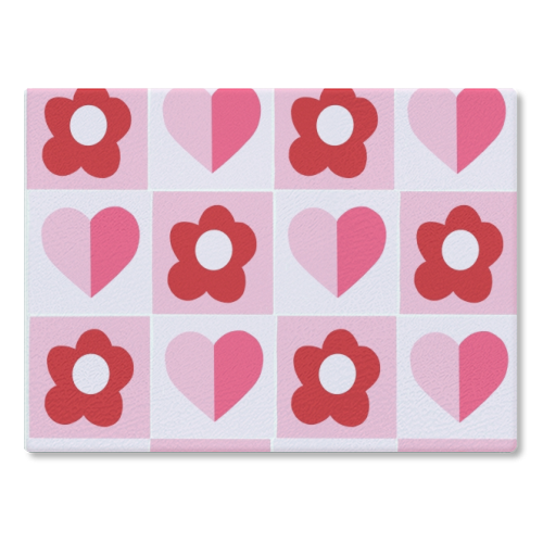 Hearts and Daisies - glass chopping board by Yaz Raja