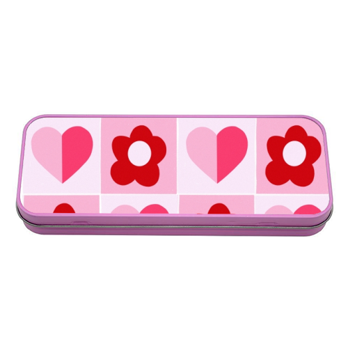 Hearts and Daisies - tin pencil case by Yaz Raja
