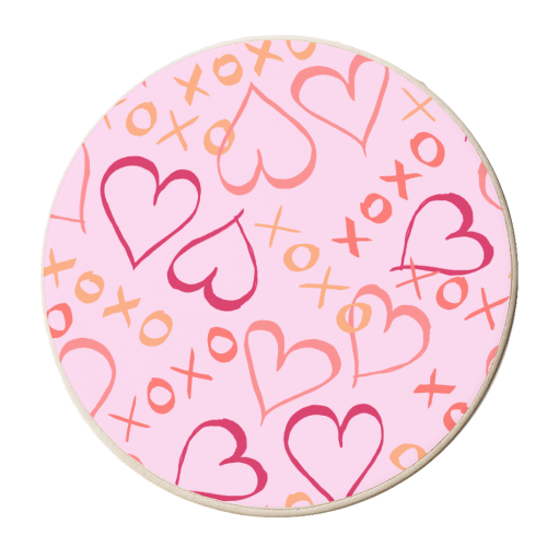 Hearts, XOXO Pink - personalised beer coaster by MitaDreamDesigns