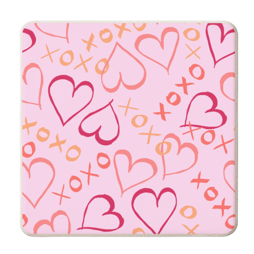 Hearts, XOXO Pink - personalised beer coaster by MitaDreamDesigns