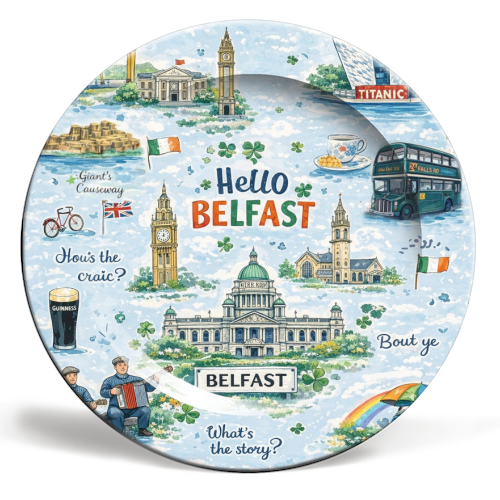 Hello Belfast - ceramic dinner plate by Ms Doodle