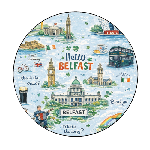 Hello Belfast - Circle Sticker by Ms Doodle