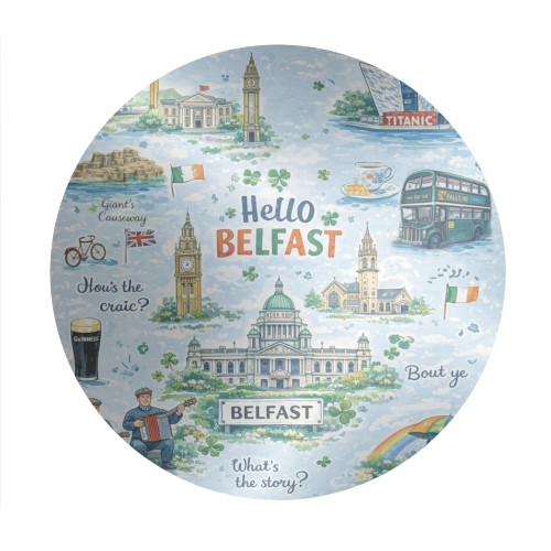 Hello Belfast - Circle Sticker by Ms Doodle