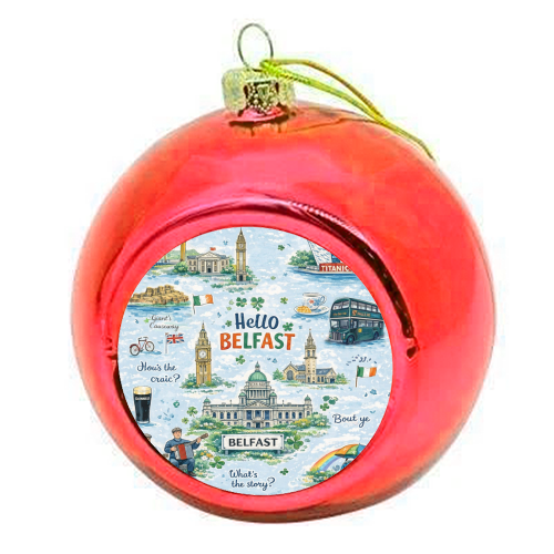 Hello Belfast - colourful christmas bauble by Ms Doodle