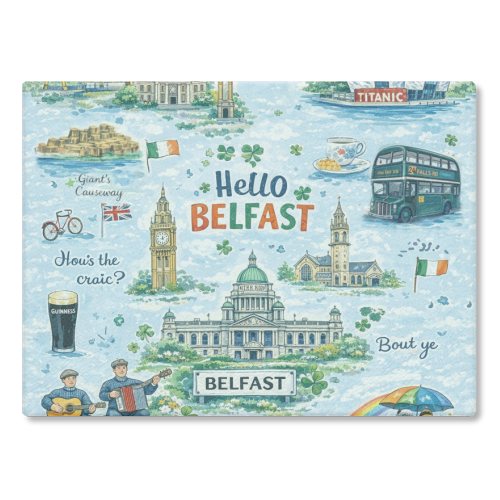 Hello Belfast - glass chopping board by Ms Doodle