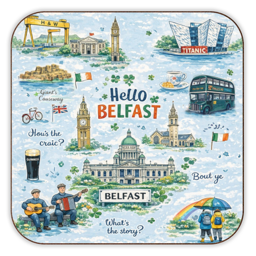 Hello Belfast - personalised beer coaster by Ms Doodle