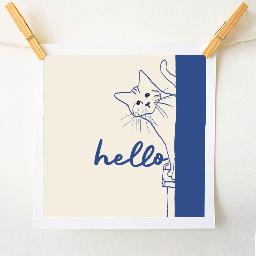 Hello cute cat print - A1 - A4 art print by Giddy Kipper