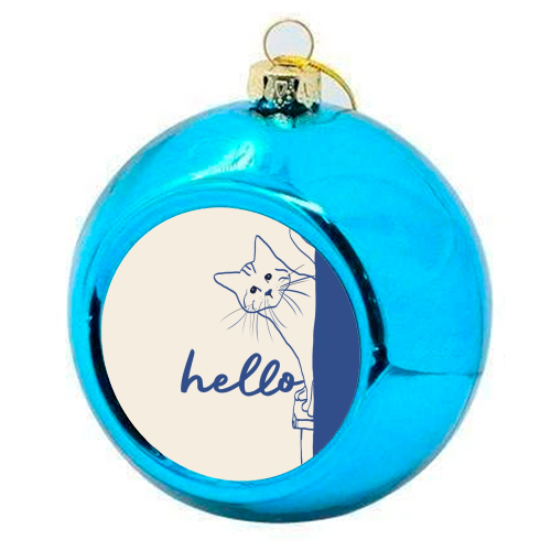 Hello cute cat print - colourful christmas bauble by Giddy Kipper