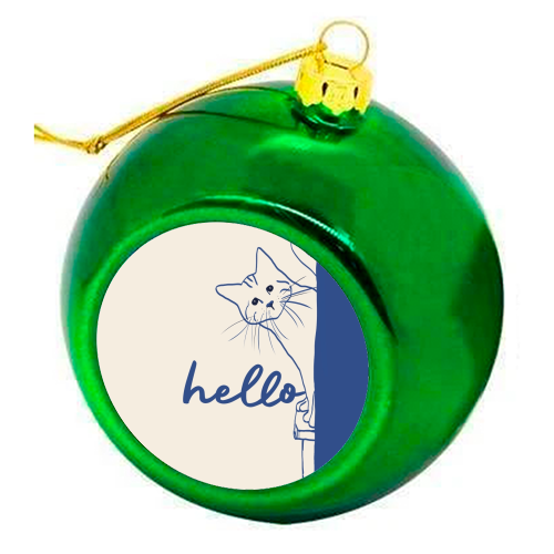 Hello cute cat print - colourful christmas bauble by Giddy Kipper