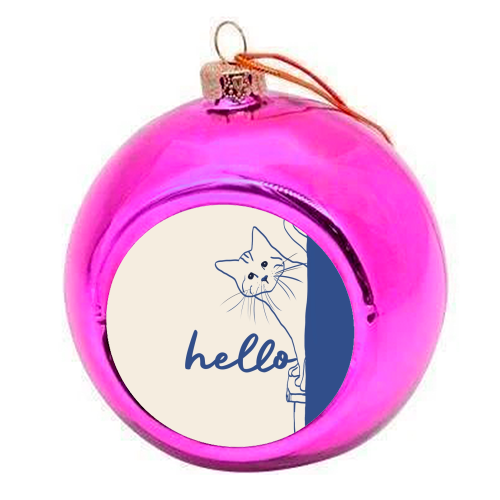 Hello cute cat print - colourful christmas bauble by Giddy Kipper