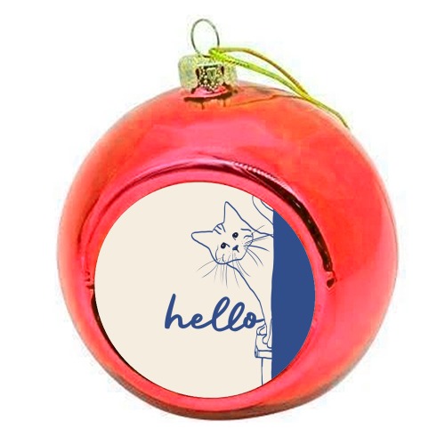Hello cute cat print - colourful christmas bauble by Giddy Kipper