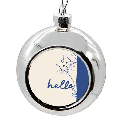 Hello cute cat print - colourful christmas bauble by Giddy Kipper